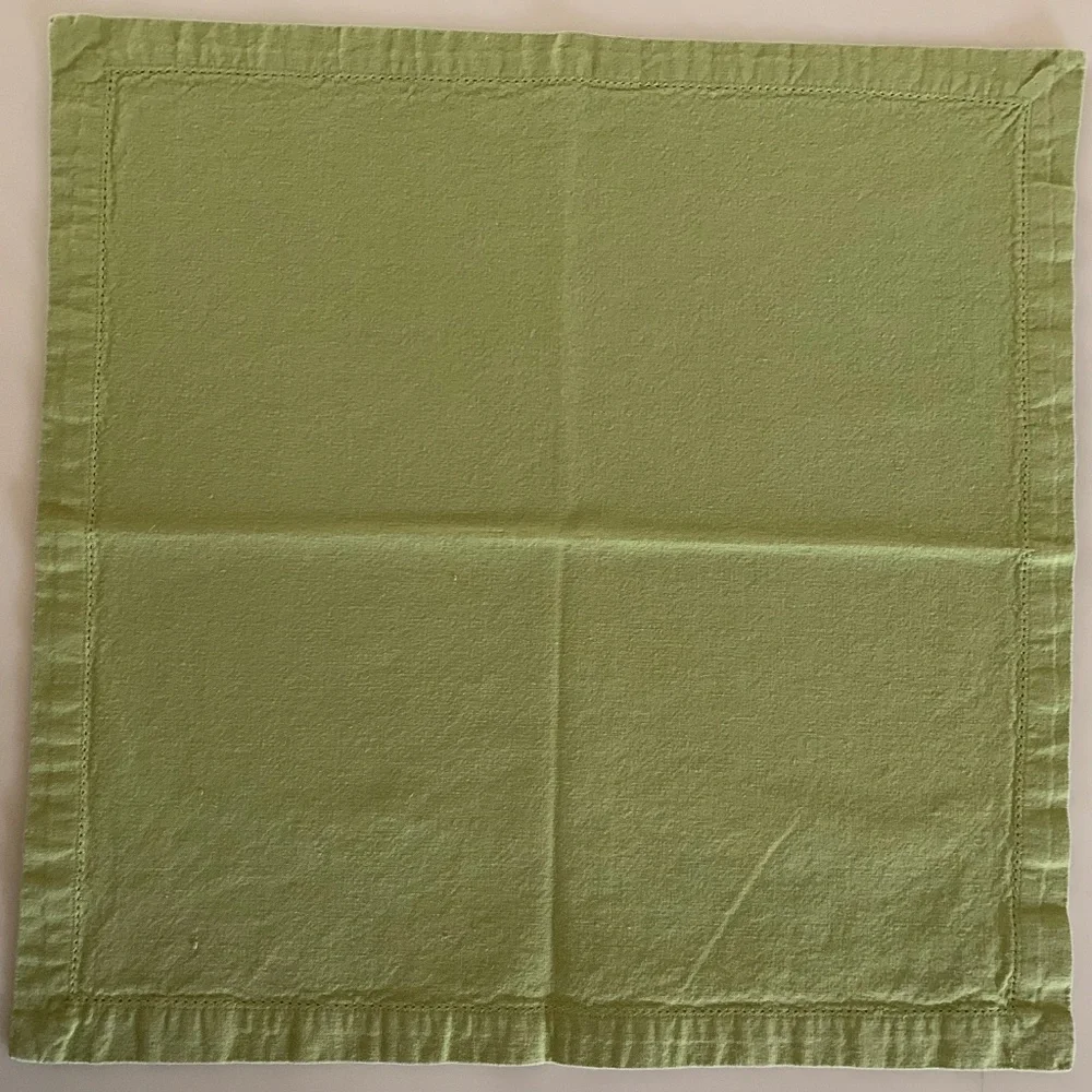 Green Linen-Cotton Hemstitched Napkins | Modern Classic Table Linens | Set of 4